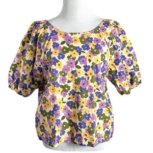 Princess Highway Violetta Linen Floral Puff Sleeve Top Size 8 Spring Summer